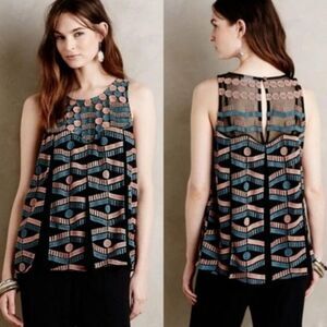 Anthropologie Akemi + Kin Kalila Embroidered Sheer Tank Top Women’s Size S NWT
